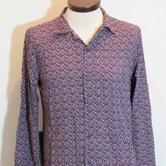 John Lennon Purple Geometric Print Camp Collar 100% Viscose Lightweight Shirt M - Picture 2 of 11